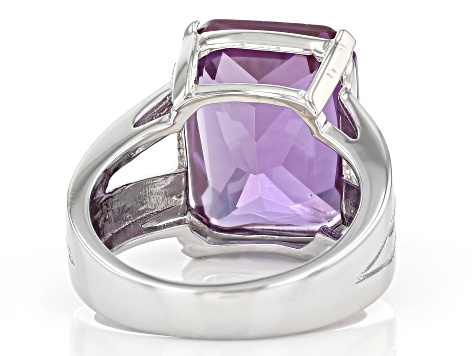 Purple Lab Created Color Change Sapphire Rhodium Over Sterling Silver Solitaire Ring 12.07ct