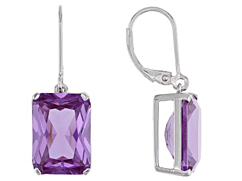 Purple Lab Created Color Change Sapphire Rhodium Over Silver Dangle Earrings 17.77ctw