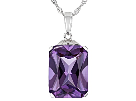Purple Lab Created Color Change Sapphire Rhodium Over Silver Pendant With Chain 12.07ct