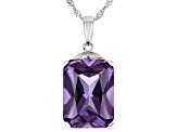 Purple Lab Created Color Change Sapphire Rhodium Over Silver Pendant With Chain 12.07ct