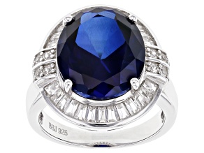Blue Lab Created Sapphire Rhodium Over Sterling Silver Ring 10.33ctw