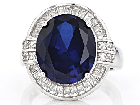 Blue Lab Created Sapphire Rhodium Over Sterling Silver Ring 10.33ctw