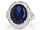 Blue Lab Created Sapphire Rhodium Over Sterling Silver Ring 10.33ctw