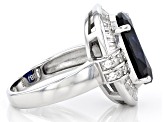 Blue Sapphire Rhodium Over Sterling Silver Ring 10.33ctw