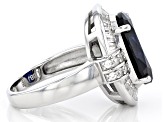 Blue Lab Created Sapphire Rhodium Over Sterling Silver Ring 10.33ctw