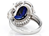 Blue Lab Created Sapphire Rhodium Over Sterling Silver Ring 10.33ctw