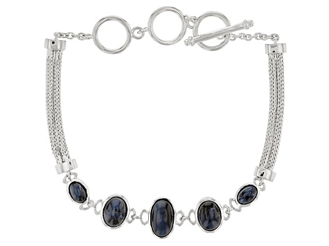 Blue Pietersite Rhodium Over Sterling Silver Bracelet