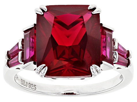 Red Lab Created Ruby Rhodium Over Sterling Silver Ring 9.67ctw