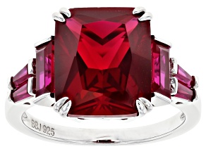 Red Lab Created Ruby Rhodium Over Sterling Silver Ring 9.67ctw