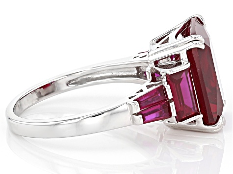 Red Lab Created Ruby Rhodium Over Sterling Silver Ring 9.67ctw