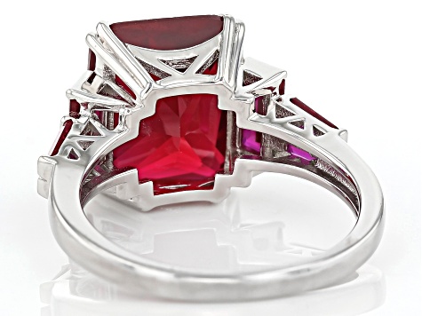 Red Lab Created Ruby Rhodium Over Sterling Silver Ring 9.67ctw