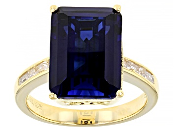 Picture of Blue Lab Created Sapphire 18k Yellow Gold Over Sterling Silver Ring 8.94ctw