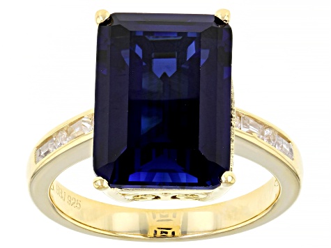 Blue Lab Created Sapphire 18k Yellow Gold Over Sterling Silver Ring 8.94ctw