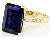 Blue Lab Created Sapphire 18k Yellow Gold Over Sterling Silver Ring 8.94ctw