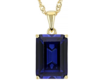 Picture of Blue Lab Created Sapphire 18k Yellow Gold Over Silver Pendant With Chain 9.28ct