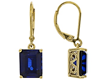 Picture of Blue Lab Created Sapphire 18k Yellow Gold Over Silver Earrings 8.30ctw
