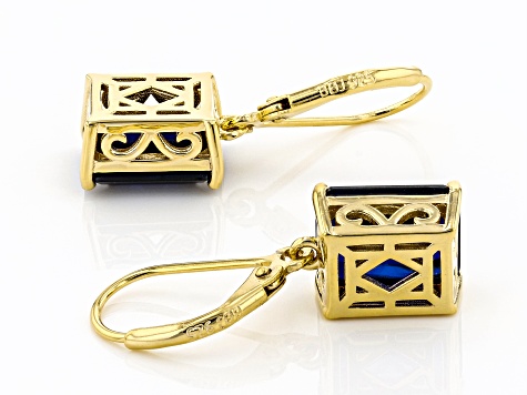 Blue Lab Created Sapphire 18k Yellow Gold Over Silver Earrings 8.30ctw
