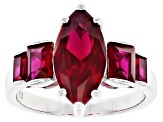 Marquuise and Baguette Red Lab Created Ruby Rhodium Over Sterling Silver Ring 2.87ctw