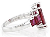 Marquuise and Baguette Red Lab Created Ruby Rhodium Over Sterling Silver Ring 2.87ctw