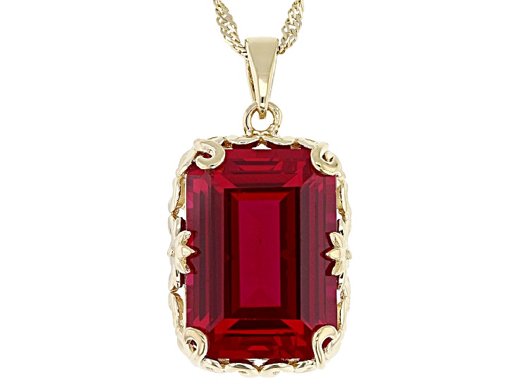 Lab Created Ruby 18k Yellow Gold Over Silver Pendant With Chain 14.45ct