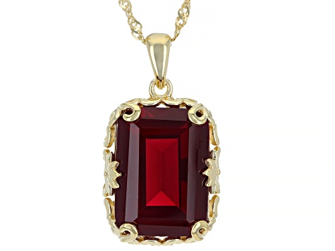 Lab Created Ruby 18k Yellow Gold Over Silver Pendant With Chain 14.45ct