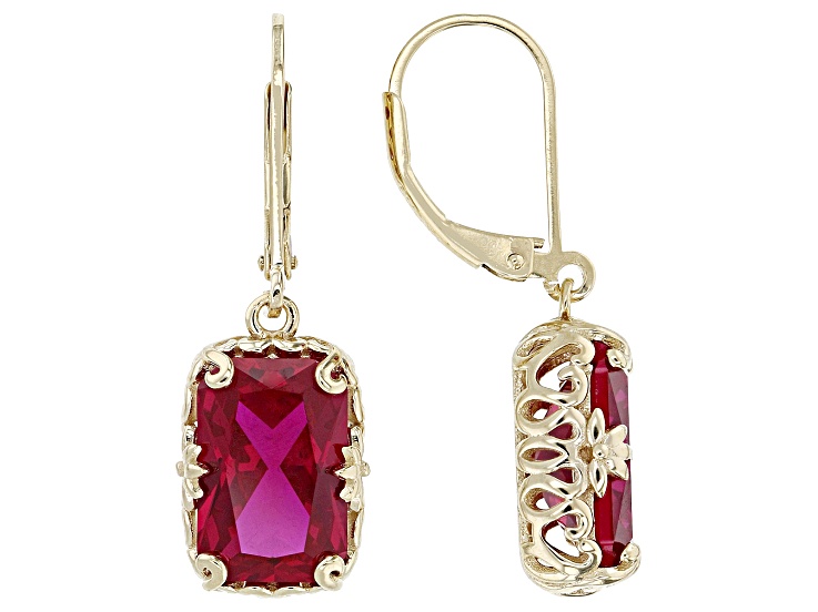 Lab Created Ruby 18k Yellow Gold Over Sterling Silver Earrings 6.29ctw