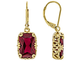 Lab Created Ruby 18k Yellow Gold Over Sterling Silver Earrings 6.29ctw