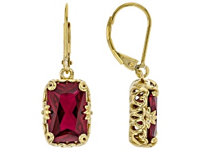 Lab Created Ruby 18k Yellow Gold Over Sterling Silver Earrings 6.29ctw