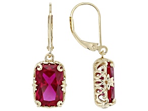 Lab Created Ruby 18k Yellow Gold Over Sterling Silver Earrings 6.29ctw