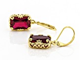 Lab Created Ruby 18k Yellow Gold Over Sterling Silver Earrings 6.29ctw