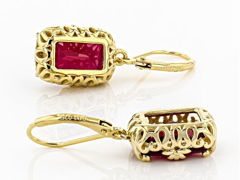 Lab Created Ruby 18k Yellow Gold Over Sterling Silver Earrings 6.29ctw