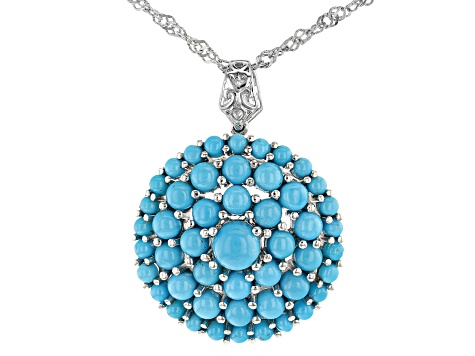 Blue Sleeping Beauty Turquoise Rhodium Over Sterling Silver Pendant With Chain