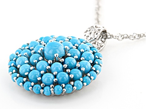 Blue Sleeping Beauty Turquoise Rhodium Over Sterling Silver Pendant With Chain