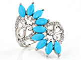 Blue Sleeping Beauty Turquoise Rhodium Over Sterling Silver Ring 0.32ctw