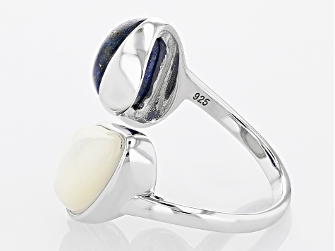 Fancy Shape Lapis Lazuli Rhodium Over Silver Bypass Ring