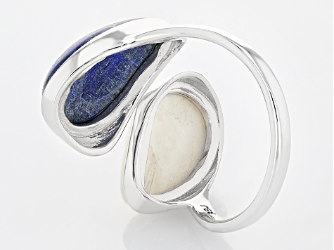 Fancy Shape Lapis Lazuli Rhodium Over Silver Bypass Ring