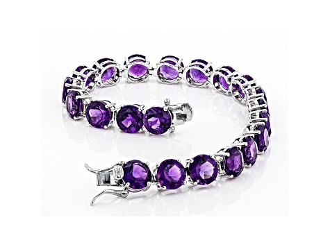 Purple Amethyst Rhodium Over Sterling Silver Tennis Bracelet 34.60ctw