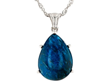 Picture of Blue Apatite Rhodium Over Sterling Silver Solitare Pendant with Chain