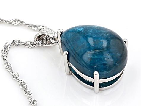 Blue Apatite Rhodium Over Sterling Silver Solitare Pendant with Chain
