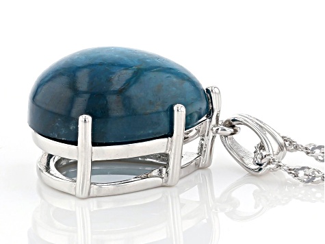 Blue Apatite Rhodium Over Sterling Silver Solitare Pendant with Chain