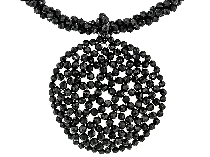 Black Spinel Rhodium Over Sterling Silver Woven Lace Necklace