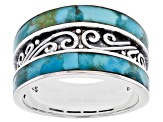 Blue Turquoise Rhodium Over Sterling Silver Band Ring