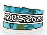 Blue Turquoise Rhodium Over Sterling Silver Band Ring