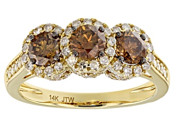 Picture of Champagne and White Diamond 14k Yellow Gold Ring 1.50ctw