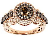 Champagne And White Diamond 14K Rose Gold Halo Ring 1.50ctw