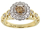 Champagne And White Diamond 14k Yellow And White Gold Ring 0.75ctw