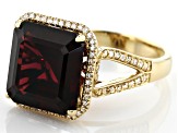 Raspberry Color Rhodolite And White Diamond 14K Yellow Gold Ring 8.08ctw