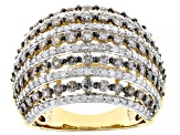 Champagne And White Diamond 14k Yellow Gold Dome Ring 2.35ctw