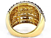 Champagne And White Diamond 14k Yellow Gold Dome Ring 2.35ctw