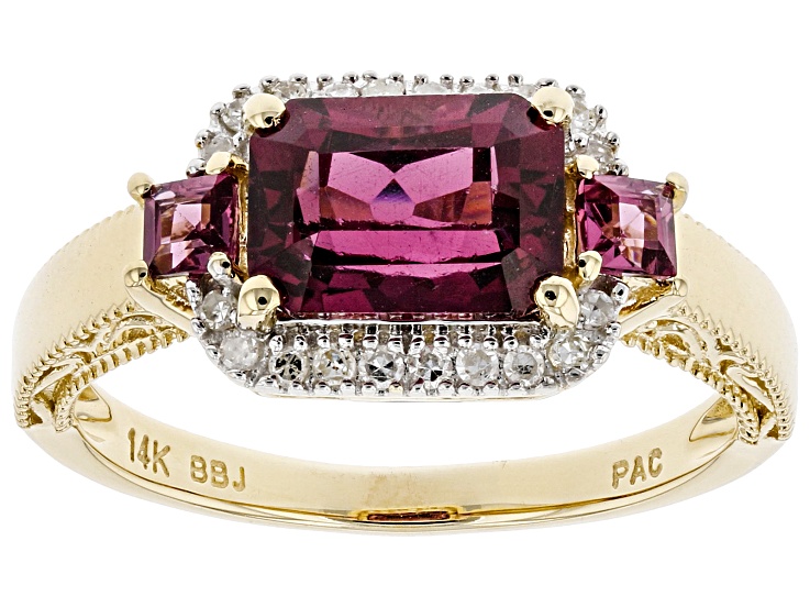 Rhodolite Garnet And White Diamond 14k Yellow Gold Halo Ring 1.89ctw